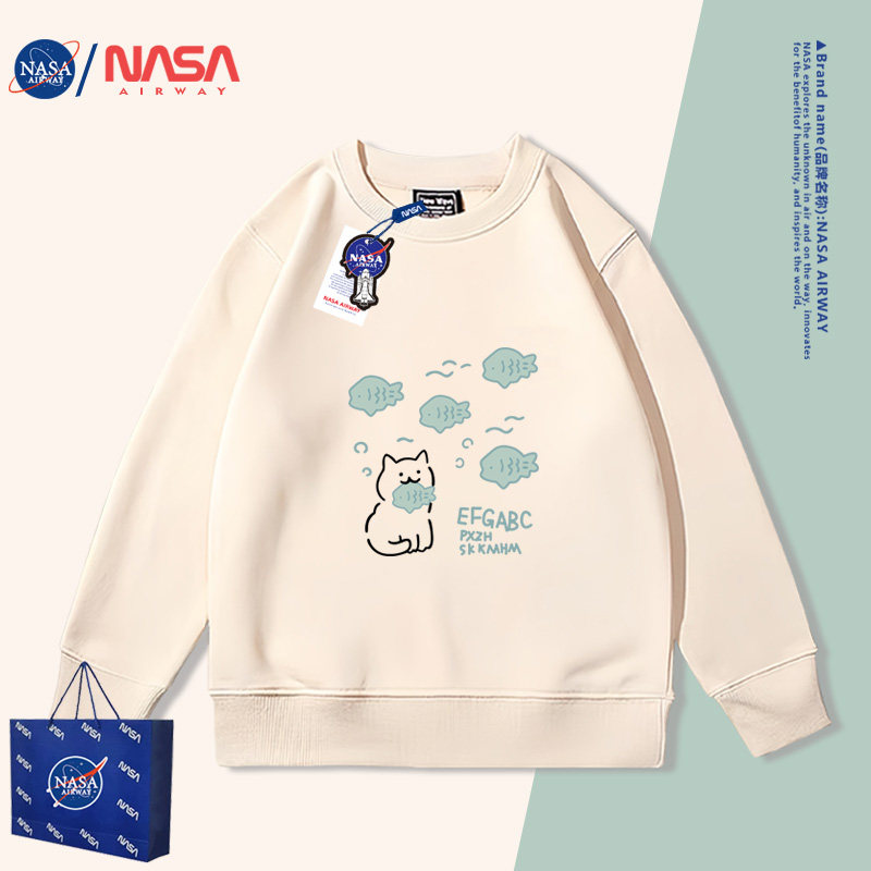NASA卡通吃鱼小猫儿童圆领卫衣