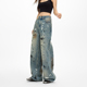 美式 子 宽松显瘦垂感拖地长裤 复古泼墨涂鸦阔腿牛仔裤 女2025年新款