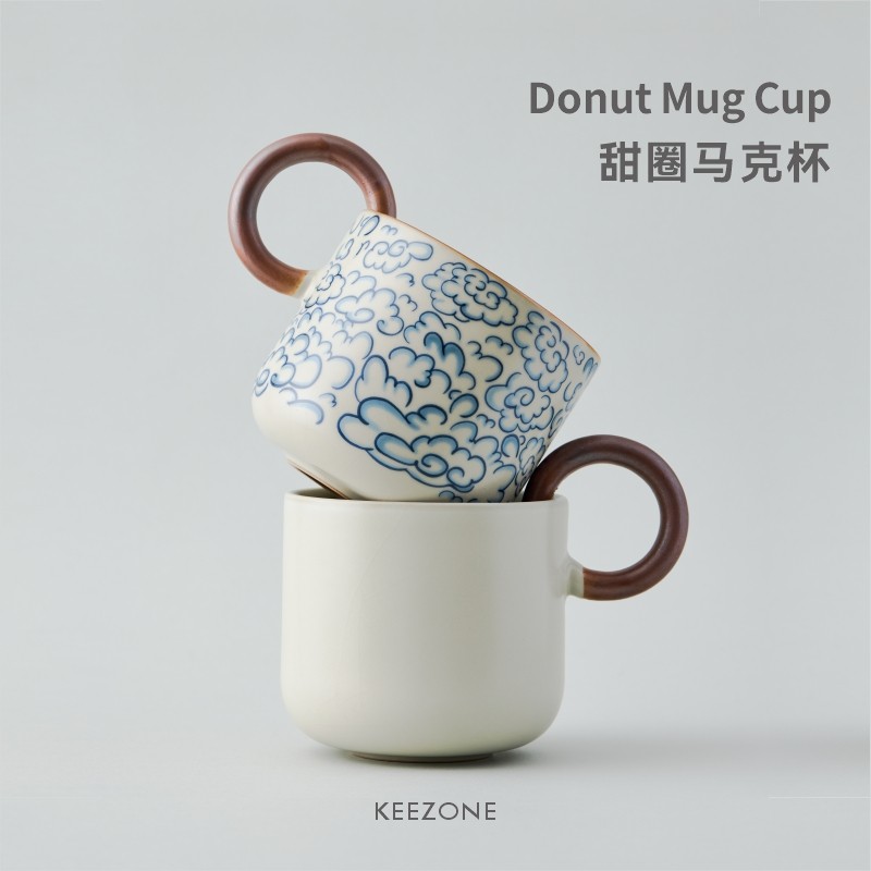 器场KEEZONE甜圈马克杯黄汝窑咖啡陶瓷品鉴杯手冲杯家用办公茶杯