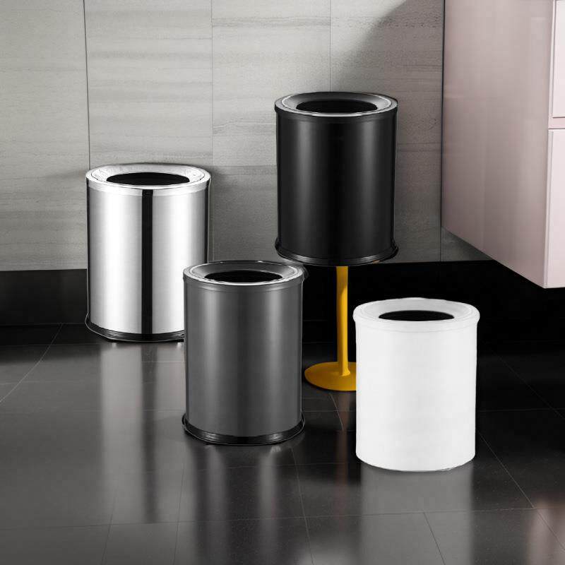 直销新款酒店客房直投圆形垃圾分类桶双层不锈钢翻盖收纳筒大容量