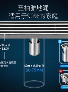 直销新款304不锈钢长条地漏 酒店浴室防臭地漏DN75淋浴房长方形地