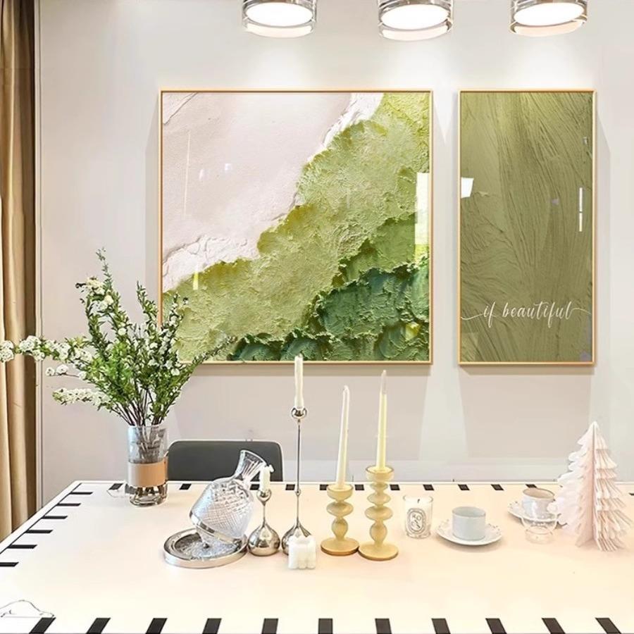 直销新款现代简约绿色餐厅装饰画客厅饭桌床头高级感奶油风双联背