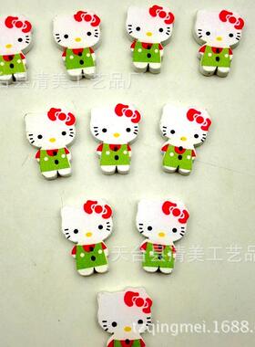 直销新款25*18mm绿色/彩色KT猫木质纽扣卡通纽扣 50个一包扣子手