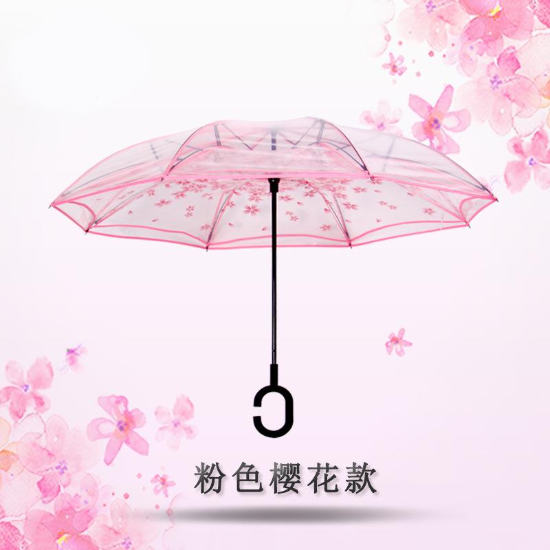 新款直销透明反向伞双层c型免持反收伞创意手动反向伞折叠可LOGO