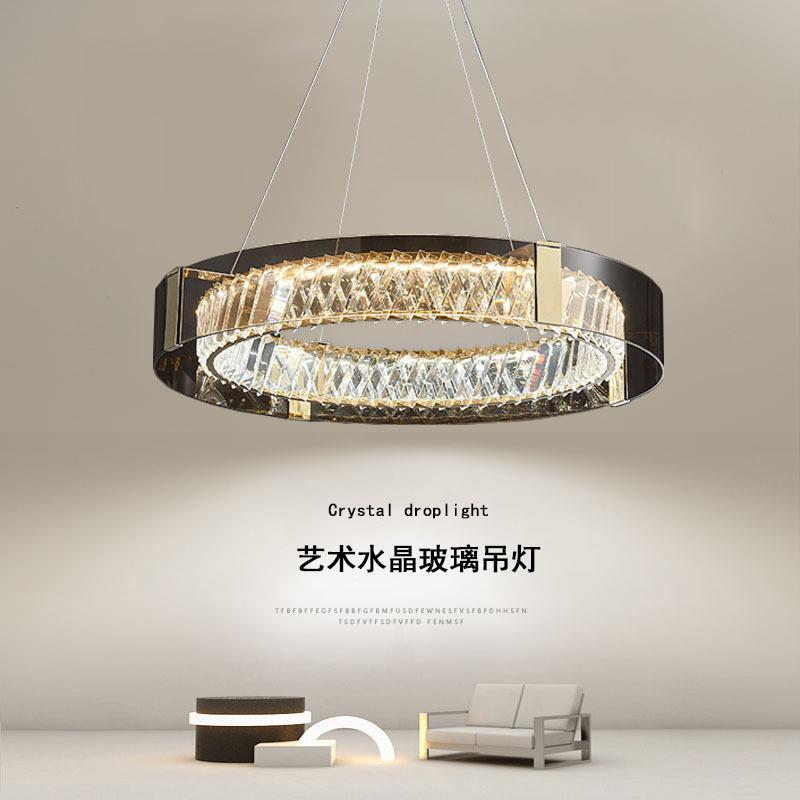 直销新款轻奢水晶灯客厅吊灯后现代简约风设计师餐厅新款led圆形