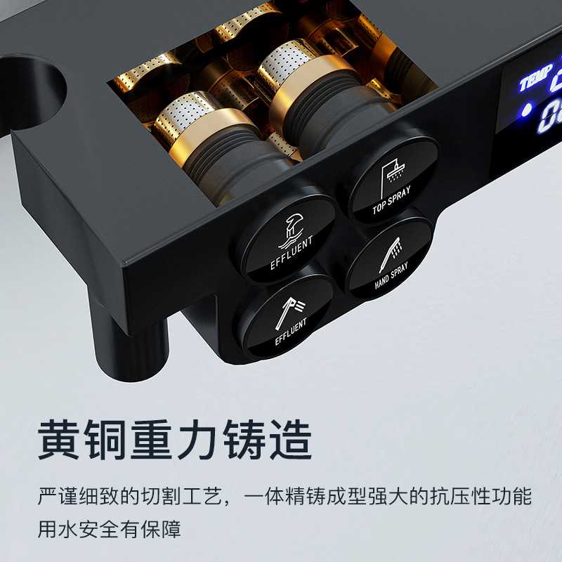 新款直销卫生间家用黑色恒温数显花洒套装全铜主体淋浴器增压喷头