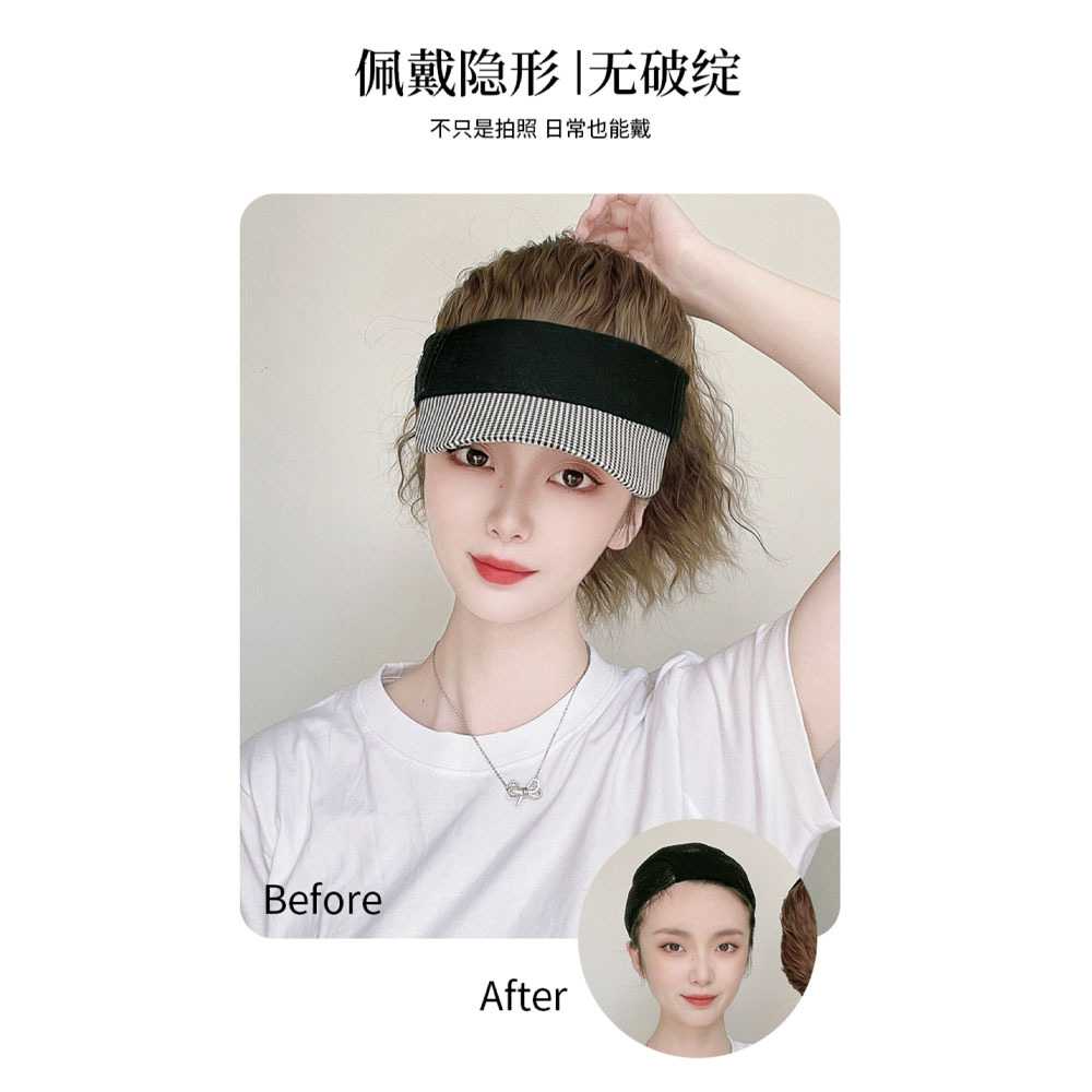 新款直销假发帽子一体女时尚马尾羊毛卷发自然发带头发帽造型棒球