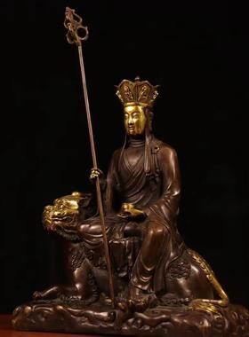 直销新款黄铜地藏王菩萨精品红铜鎏金骑兽菩萨铜像客厅工艺品装饰