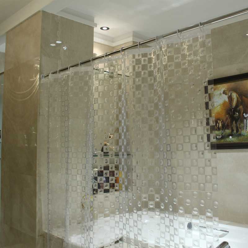 新款直销加厚防水外贸酒店卫生间PEVA塑胶创意欧式方格圆圈纹浴帘