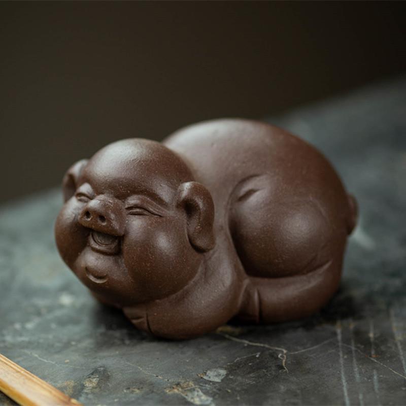 直销新款宜兴紫砂茶宠猪摆件可养十二生肖茶道配件功夫茶具雕塑茶