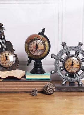 直销新款复古怀旧带钟表乐器系列摆件 酒柜玄关咖啡厅工艺品桌面