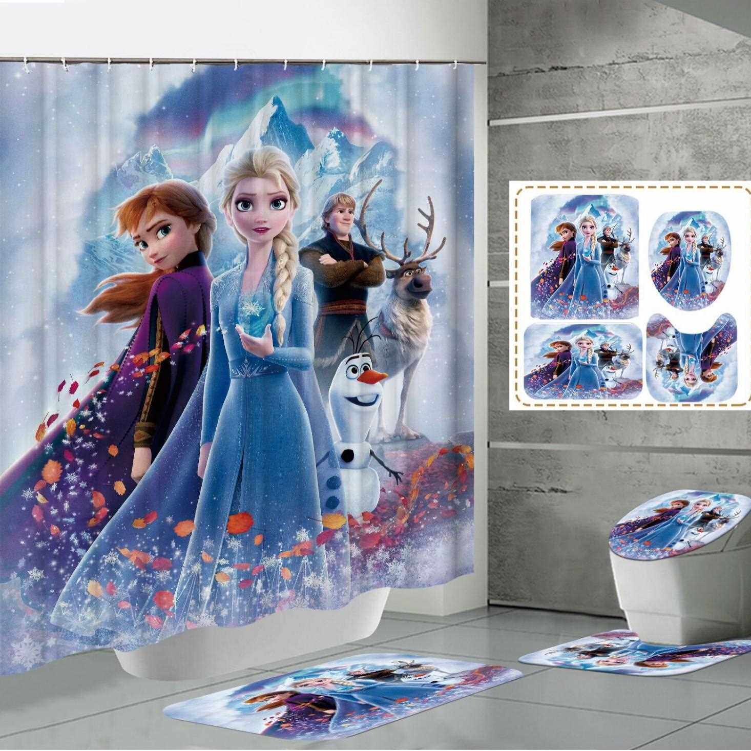 直销新款源头跨境电商新款数码印花防水涤纶浴帘卫生间淋浴帘冰雪