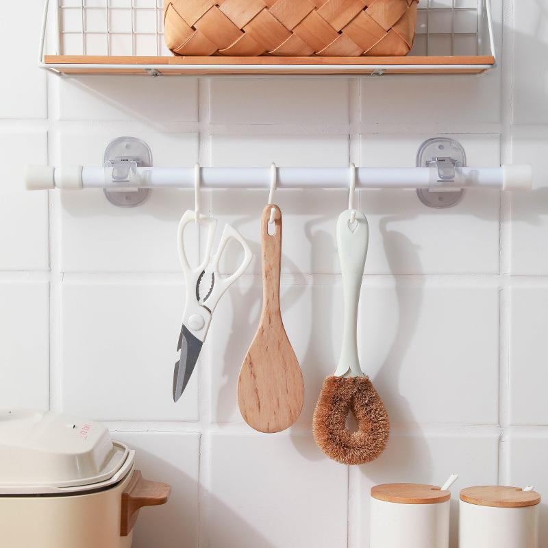 直销新款帘杆挂钩窗帘杆夹固定器免打孔粘贴支架夹子横杆帘杆粘钩