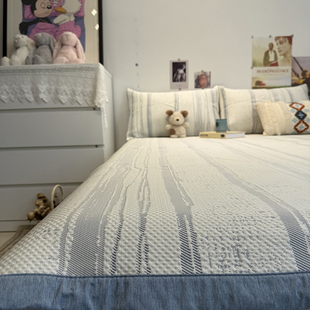 正官旗夏季提花条纹蓝凉感冰凉席床笠款三件套A类母婴级加厚床席.