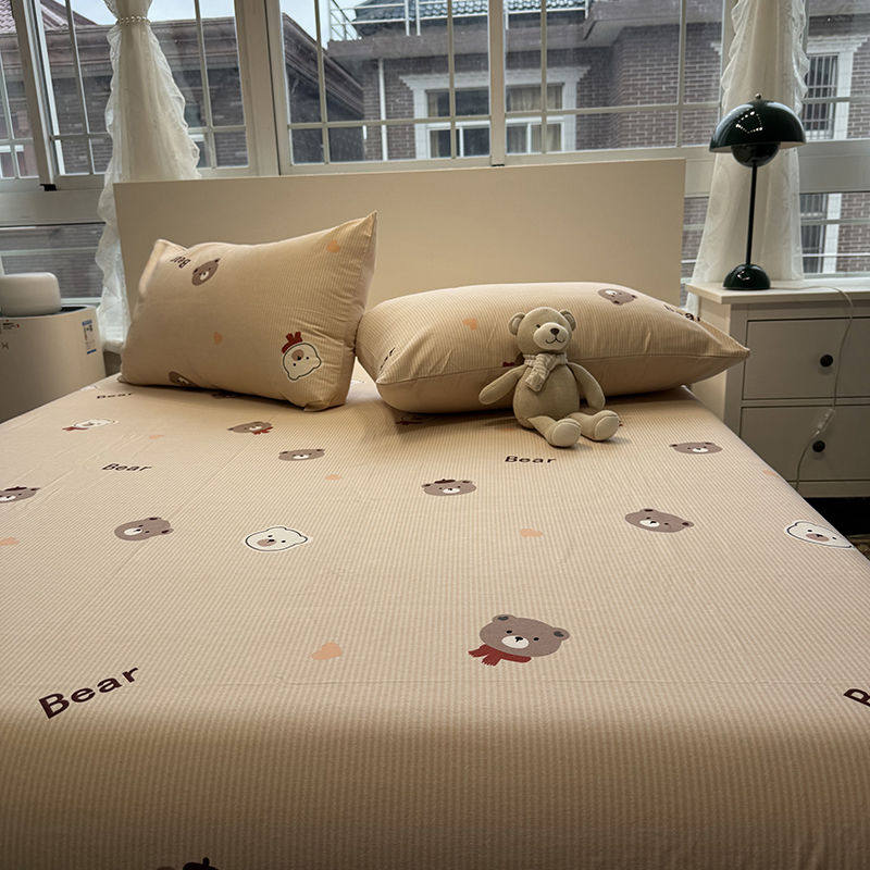 A类卡通告白熊100全棉加厚磨毛床笠单件纯棉床垫保护罩床罩三件套