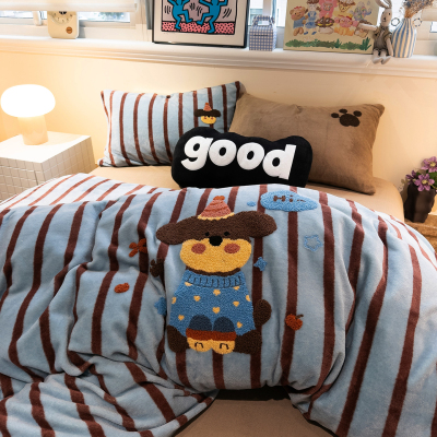 正官旗毛巾绣狗狗牛奶绒四件套