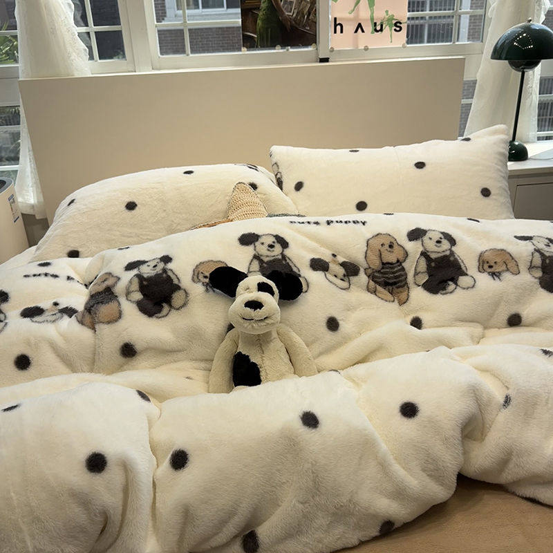 冬季加厚保暖兔兔绒牛奶绒四件套卡通狗狗珊瑚绒被套床单笠三件套,床上用品,床品套件/四件套/多件套,淘宝优惠券,粉丝福利购,淘宝优惠卷