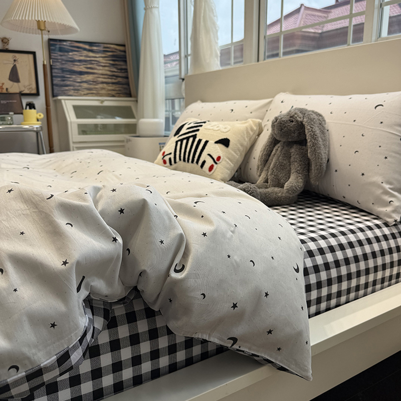 in格子简约星星北欧床上四件套全棉纯棉被套床单笠学生宿舍三件套