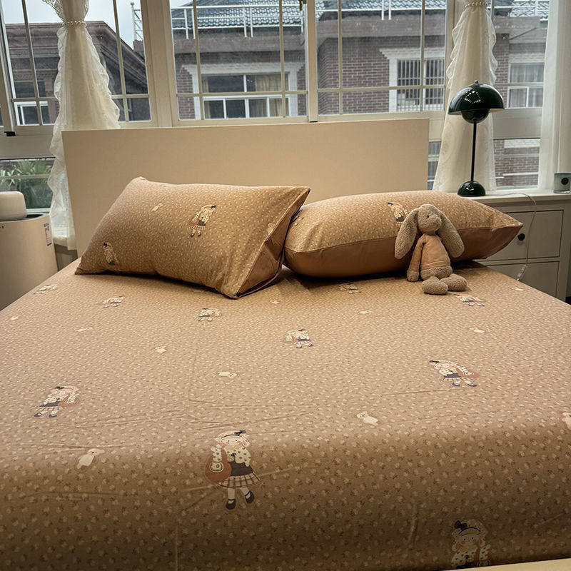 A类卡通小花兔100全棉加厚磨毛床笠单件纯棉床垫保护罩床罩三件套