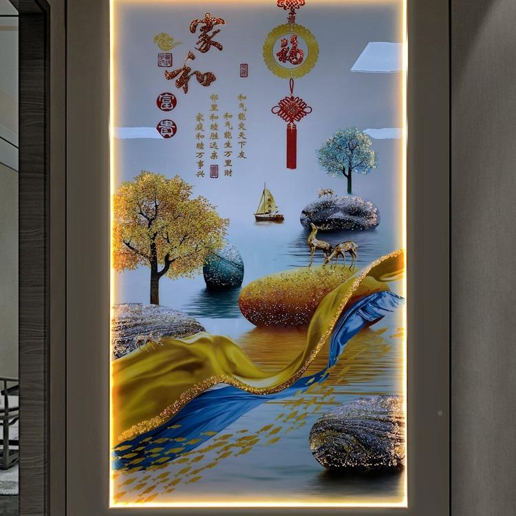 奢户玄关装饰TWU画D现代高档晶瓷镶钻壁画LE灯光画走廊入过轻道挂图片
