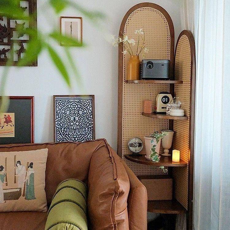 家三角置物架书架复CD637987古实木客具厅藤编收纳沙发卧落室转地