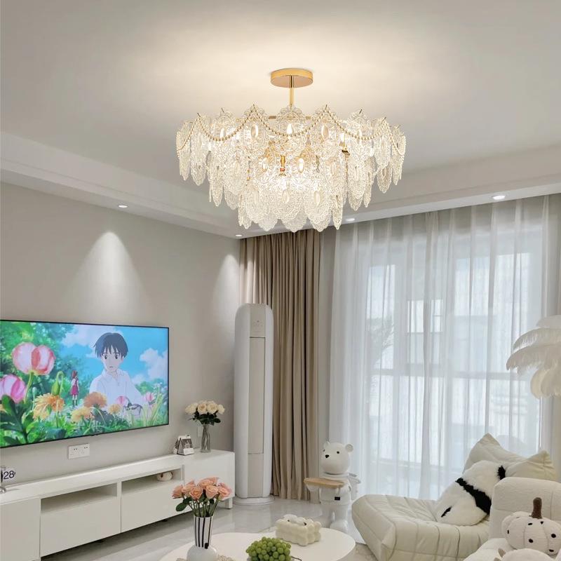 轻式奢水晶玻TMR璃灯灯奶油风客厅2025新款网红餐厅法灯设计师卧