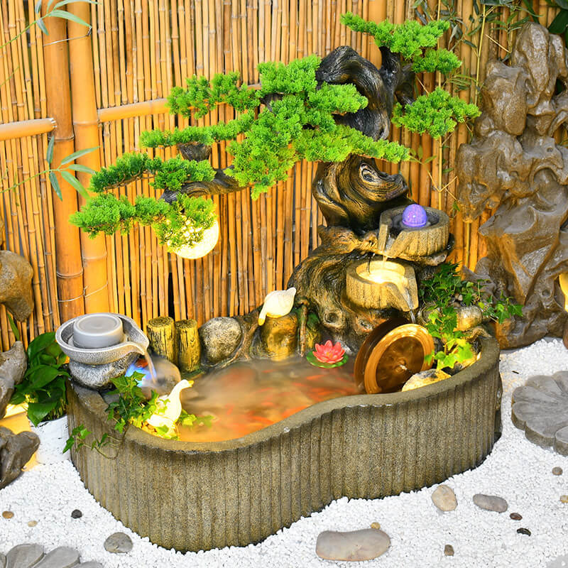 流水喷泉风水轮阳台摆件花园庭院田园鱼池假山造景观布置石磨装饰