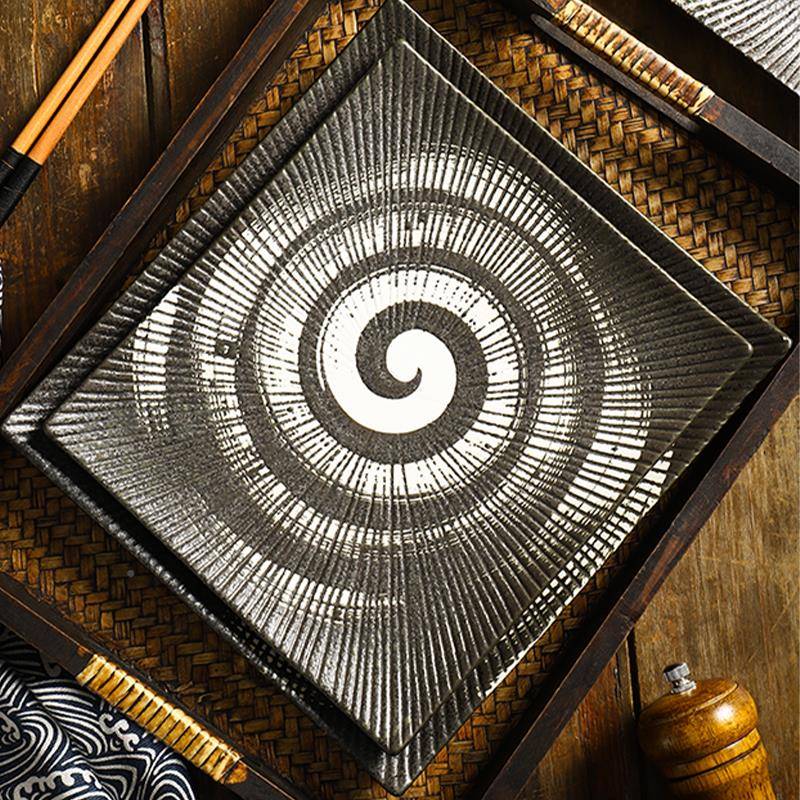 正FWS方形盘式陶瓷盘牛寿司家用条纹菜盘日早餐盘创意酒店餐厅盘