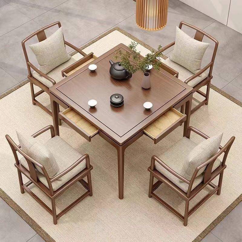 蛋专形用掼桌八仙桌实木正方棋牌桌椅组合四方家餐用MRV新中式方