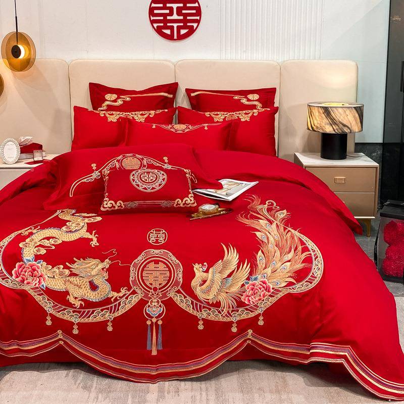 新婚庆四件套棉刺绣全棉绣花多件款结套婚六纯件AIM套床上用品