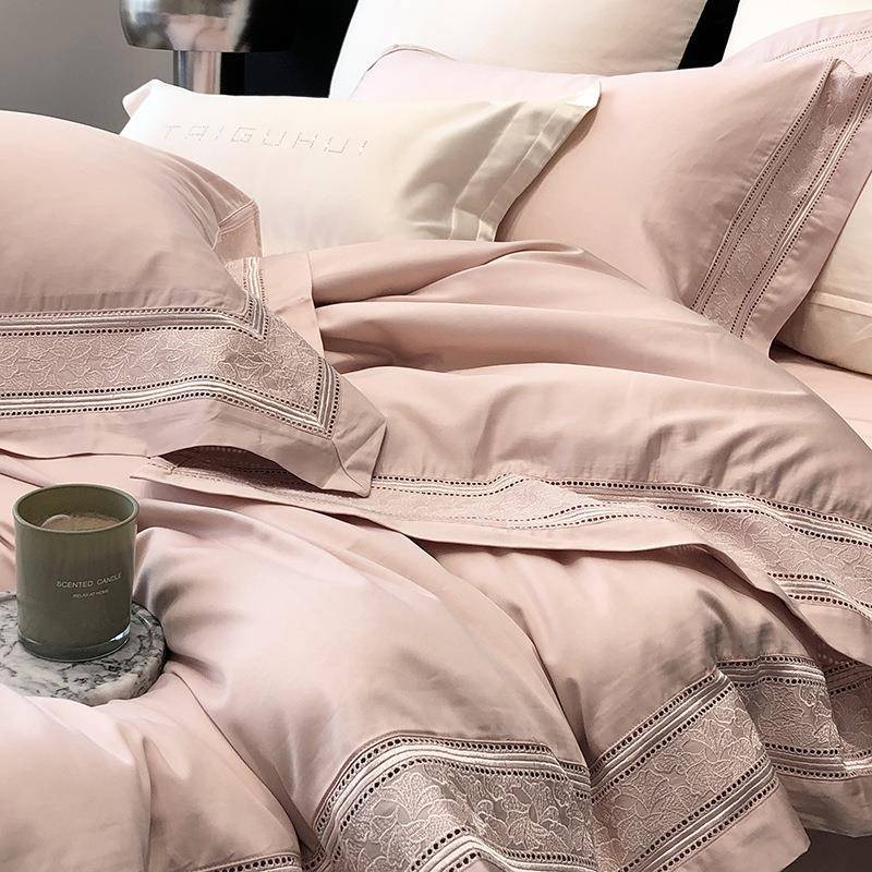轻奢风10套丝0TGH纯长绒棉全棉四件棉法式简约贡缎纯色滑裸睡被套