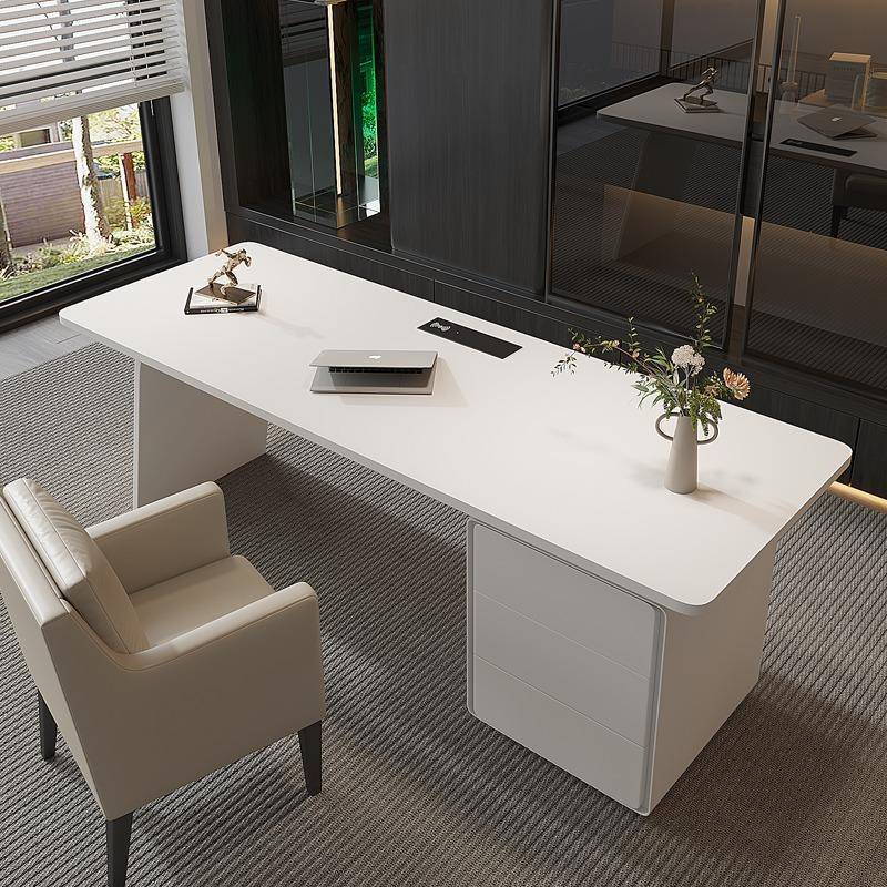 轻老意式极奢简烤漆书桌现代简约用客智冠高定厅家实木电脑桌板高