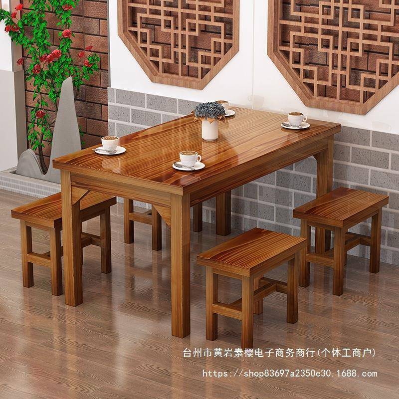 面馆小店桌椅快餐桌合椅组实木餐馆JPM食烧堂餐桌烤碳化餐桌新中