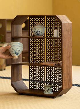 竹制镂博古架置物架家空用茶具展收纳81006藏架示架收小茶阁多宝