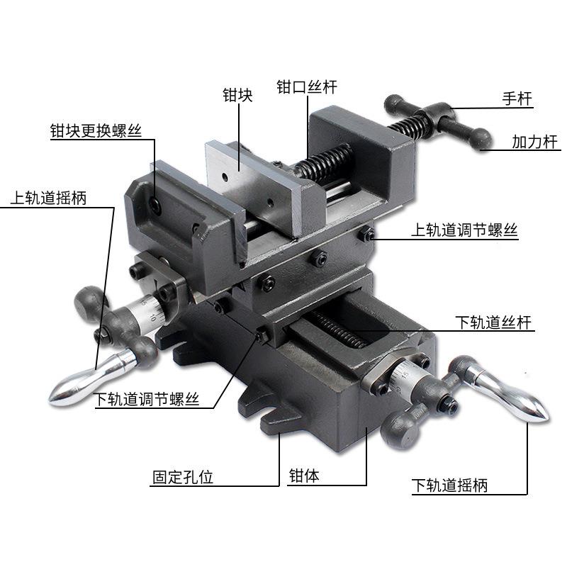 重型夹十字平移口钳237双向动重台钻精密台钳铣床型台虎钳具工作