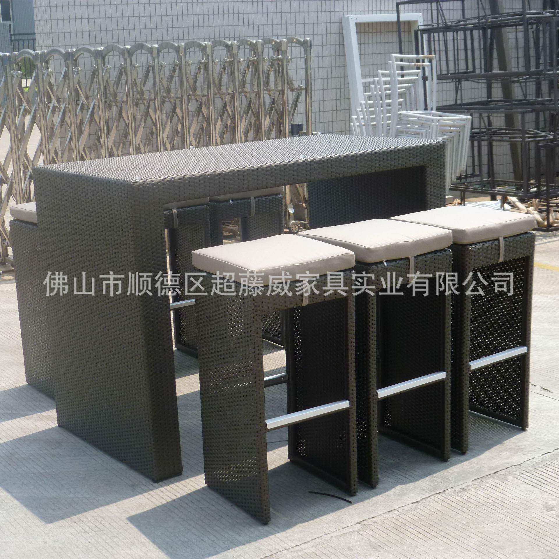 户外藤编酒吧吧台吧椅桌椅商用店2031BT+2座形椅方桌子酒餐桌椅吧