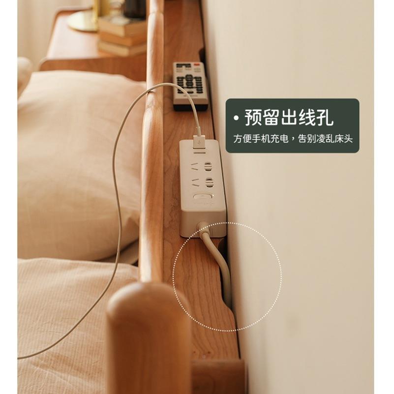 波浪床JKX古实木床樱桃【木日式小户型家具简约原木】双人床主复