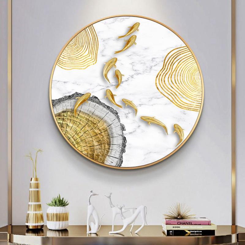 入户玄关装饰现画代简约廊过墙画壁画玄幻轻奢道挂画圆形画九鱼圆