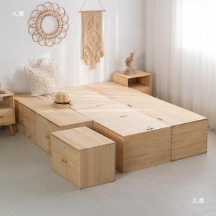 榻榻米木箱拼床实收纳箱方84形加宽拼接长床木储物箱可理坐整箱