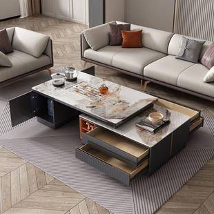 岩几板功夫泡茶茶茶家用客PFG厅台一体轻奢柜现代多功能茶几电视