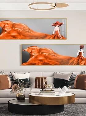 现20210114代橙色厅简长裙美女卧室饰床约头装画客书房壁画酒店民