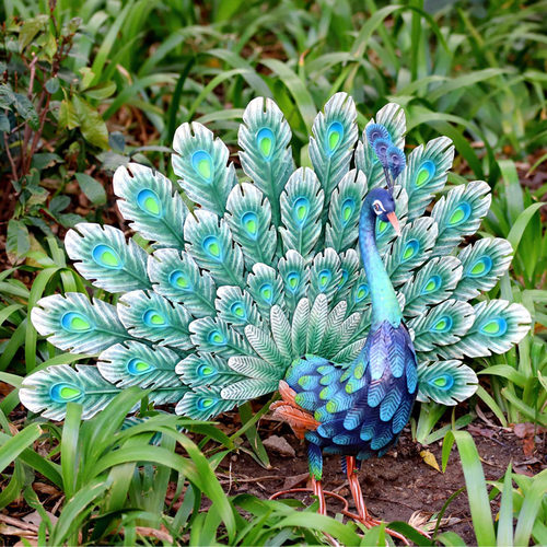 花园装饰庭院大摆件户外阳台庭院造景观布置摄影创意落地铁艺孔雀