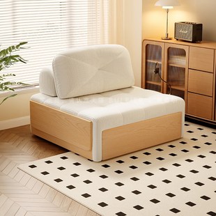 布雷尔原木风单人布艺沙发床2024年新款小户型折叠伸缩两用抽拉床