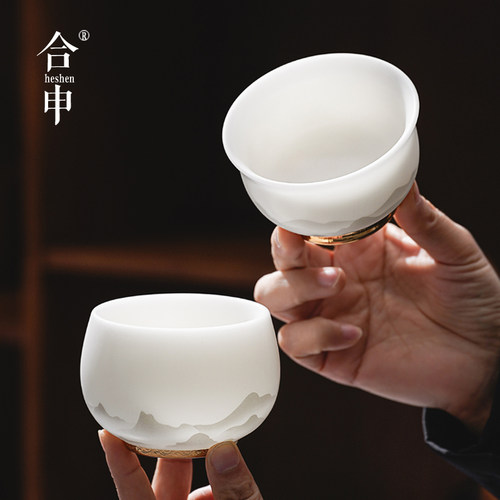 高端精致杯子羊脂玉瓷茶杯主人杯一对情侣套O装功夫茶具男女送礼