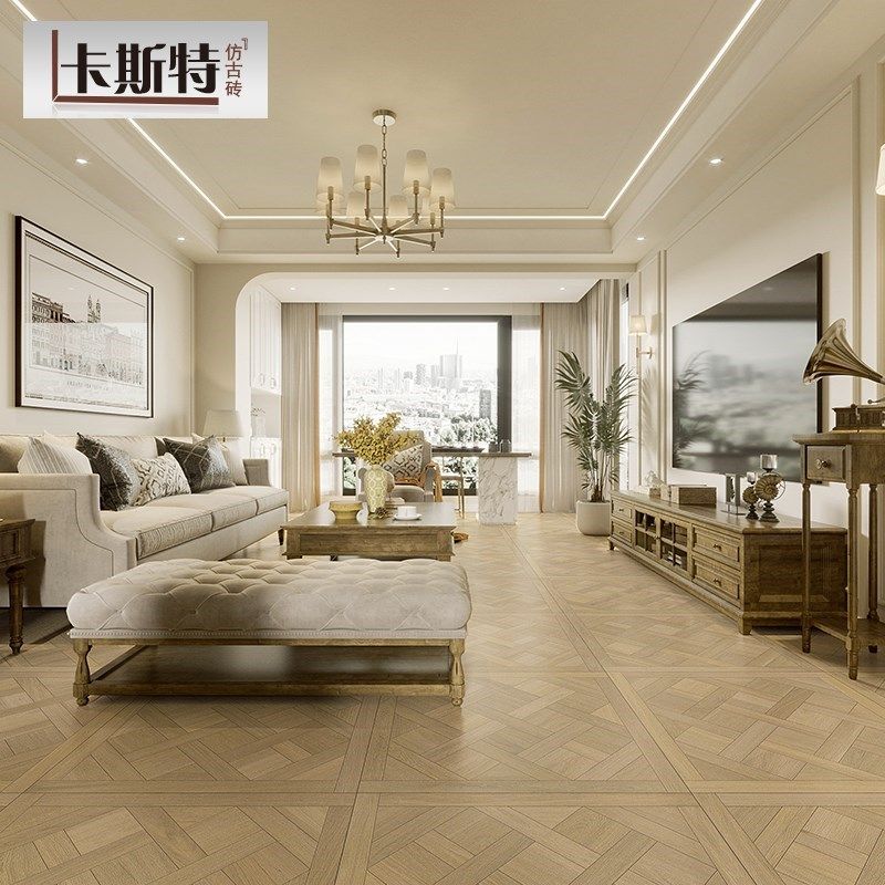 法式编织木纹地砖800x800客厅防滑地板砖拼花卧室原木仿古砖瓷砖