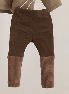 韩版秋冬婴幼儿加绒打底裤男女宝宝时尚拼接百搭假两件保暖绒裤