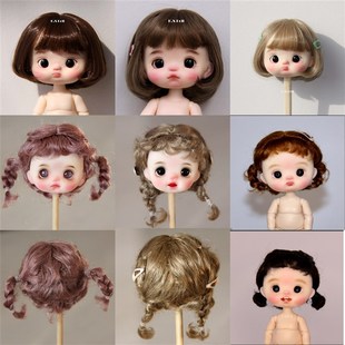 ob11假发 八分5-6尺寸 高温丝 仿马海毛妹妹头长发 梨花头深棕色