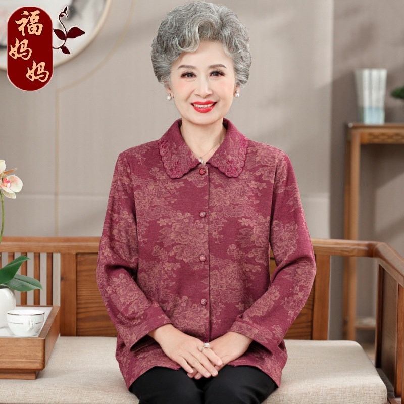 母亲节礼物丨送妈妈丨奶奶装春秋长袖衬J衫老年妈妈春装衬衣宽松