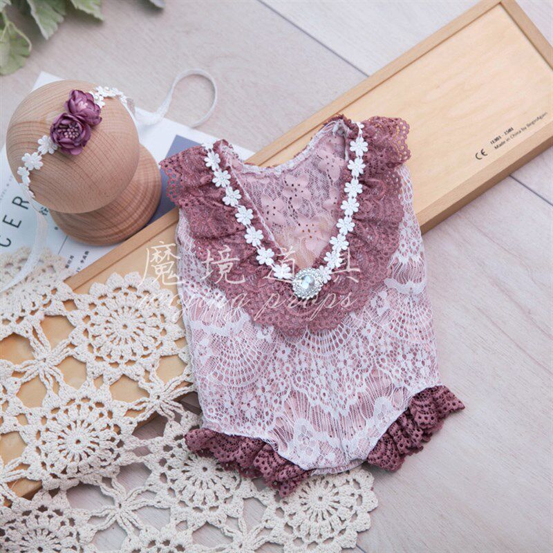 新生儿摄影服装蕾丝裙爬服套装宝宝满月百天儿童摄影道具影楼道具