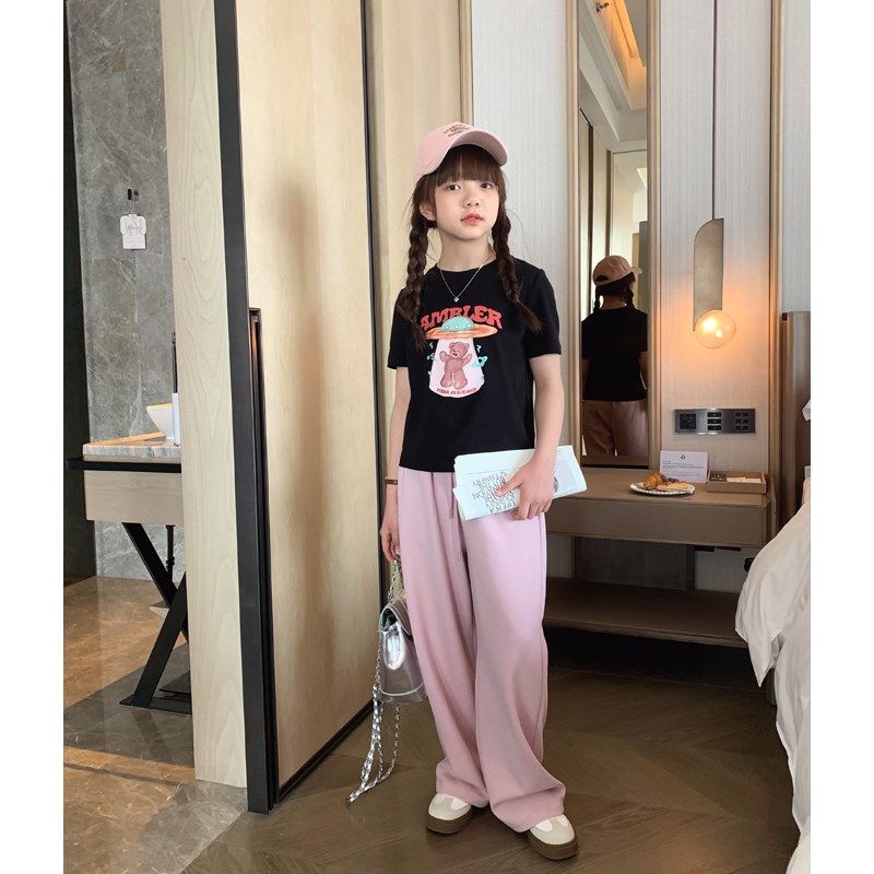 女大童垂感阔腿裤2024春夏装新款青少年慵懒拖地裤亲子韩版直筒裤